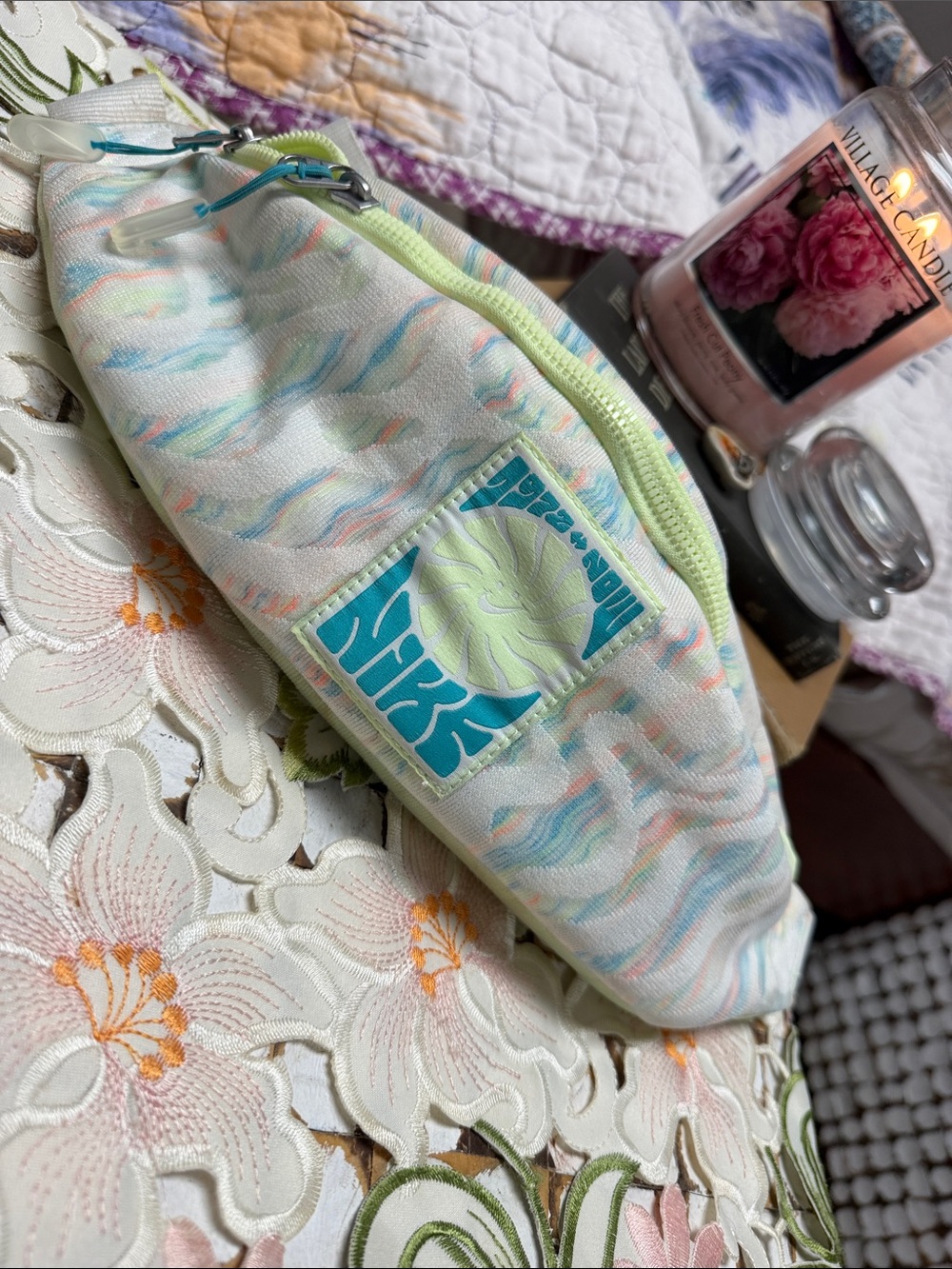 Nike Pastel Wave Fanny Pack in Aqua, Lime and Peach